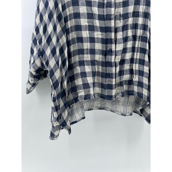 STELLAE DUX Women's Navy Blue-White Checkered Seersucker Button-Up Top SZ XL - Picture 7 of 11